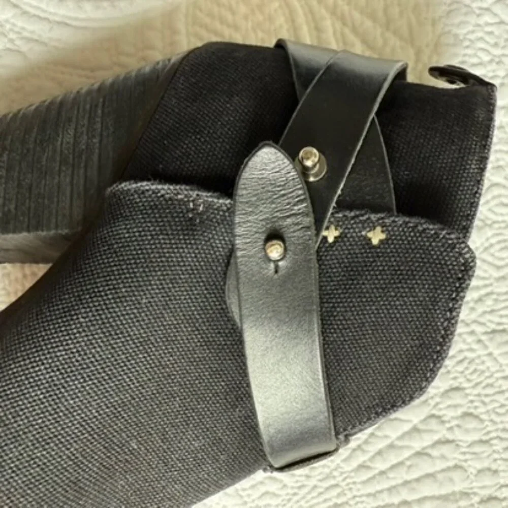 Rag Rag & Bone Harrow Black Canvas Leather Strap Ankle Booties Size 37 - Picture 9 of 12